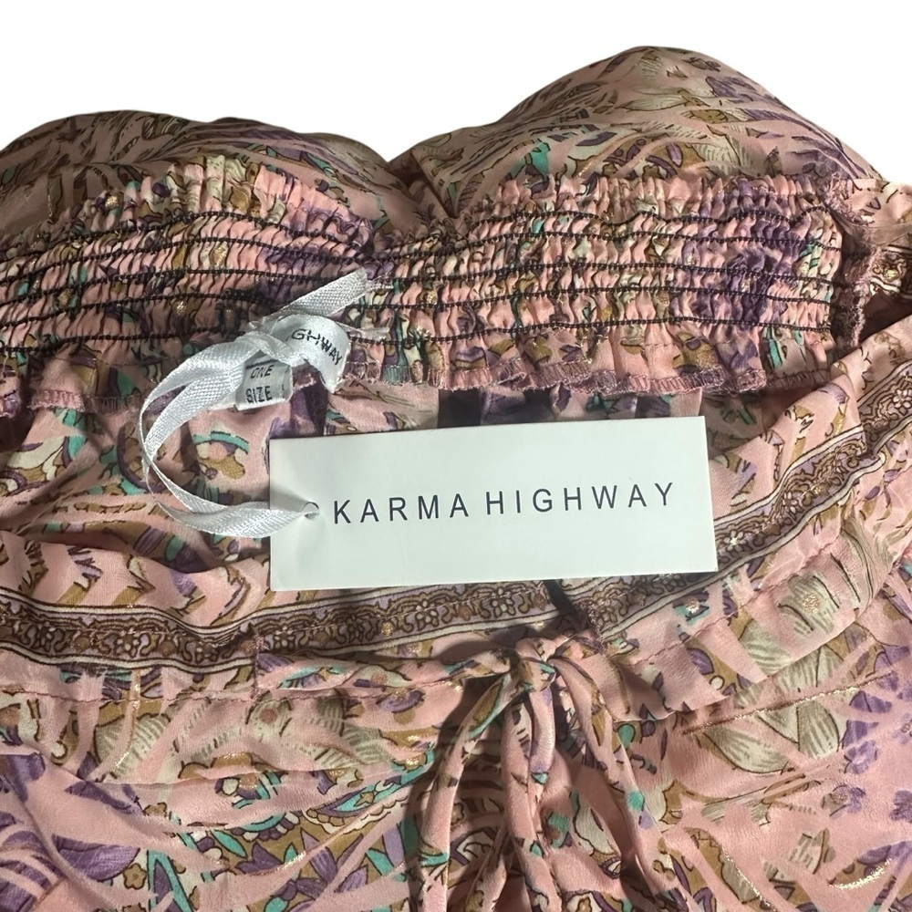 Karma Highway Pink Floral Pants drawstring One Size NWT - Picture 5 of 8